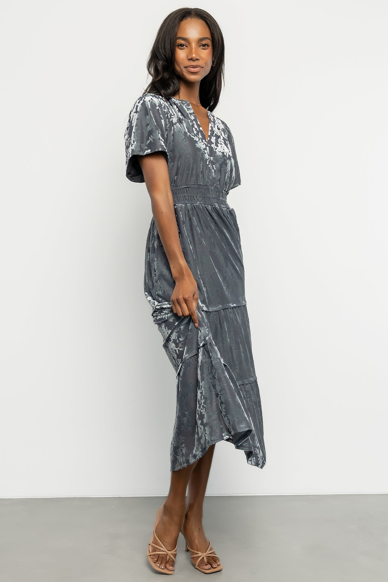 Bronwyn Velvet Dress | Dusty Blue