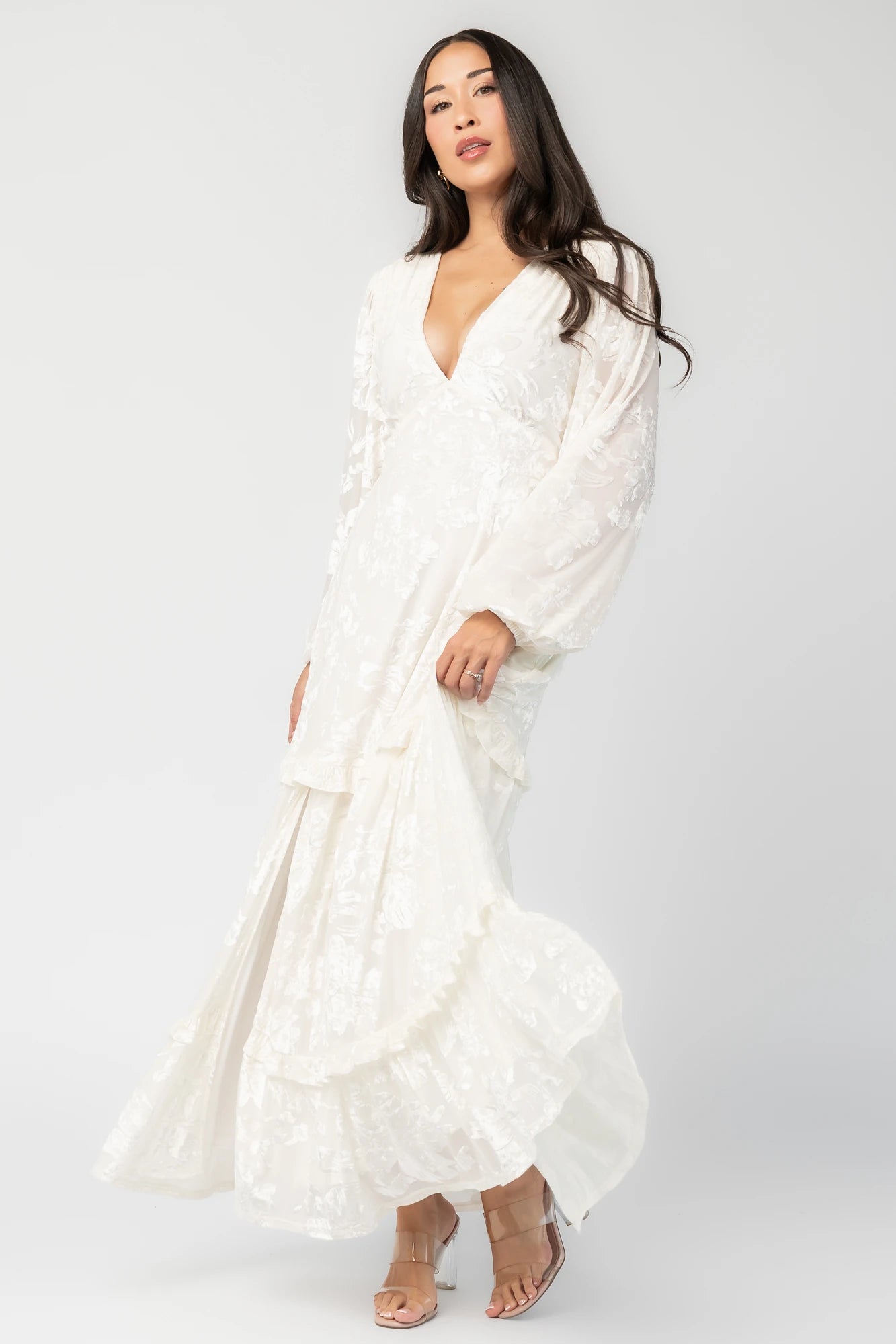 Liana Velvet Embossed Maxi Dress | Ivory