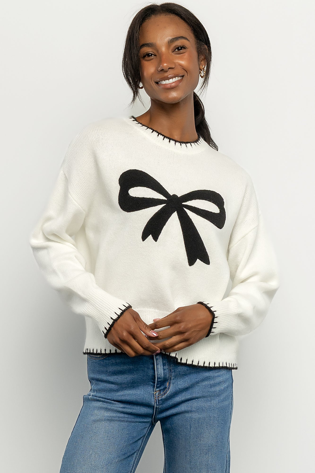 Bow Sweater | Cream + Black