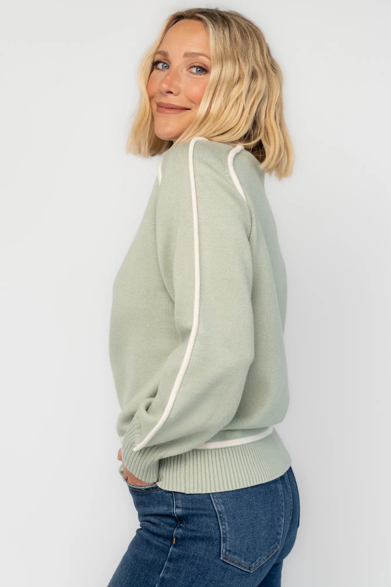 Harrington Sweater | Sage + Cream