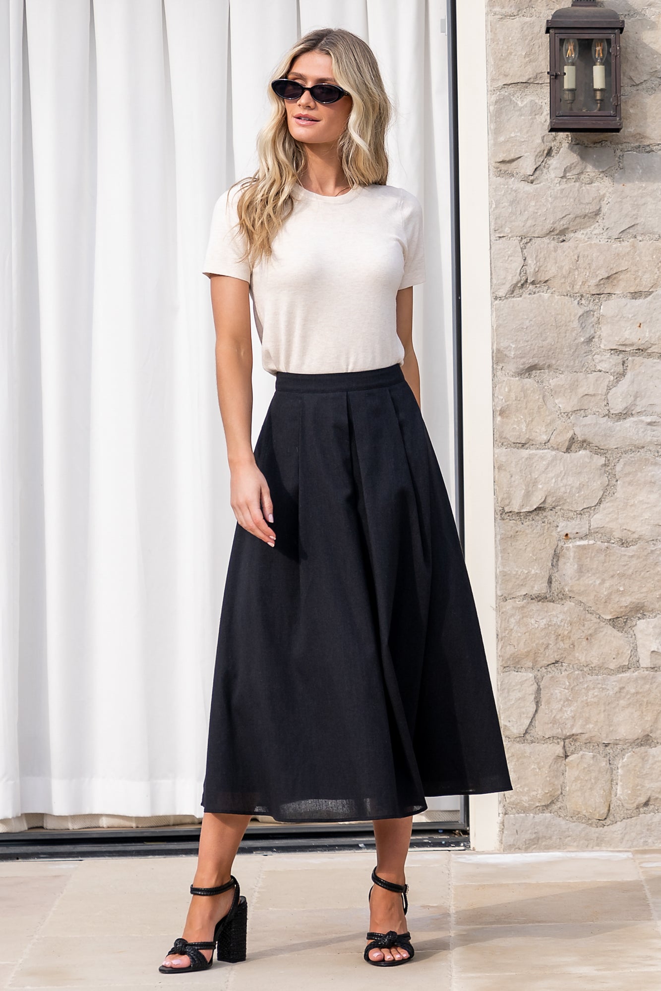 Katie Pleated Midi Skirt Black