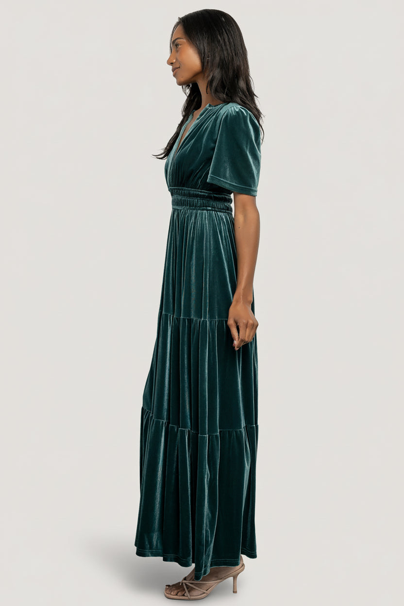 Artemis Velvet Maxi Dress | Deep Lagoon