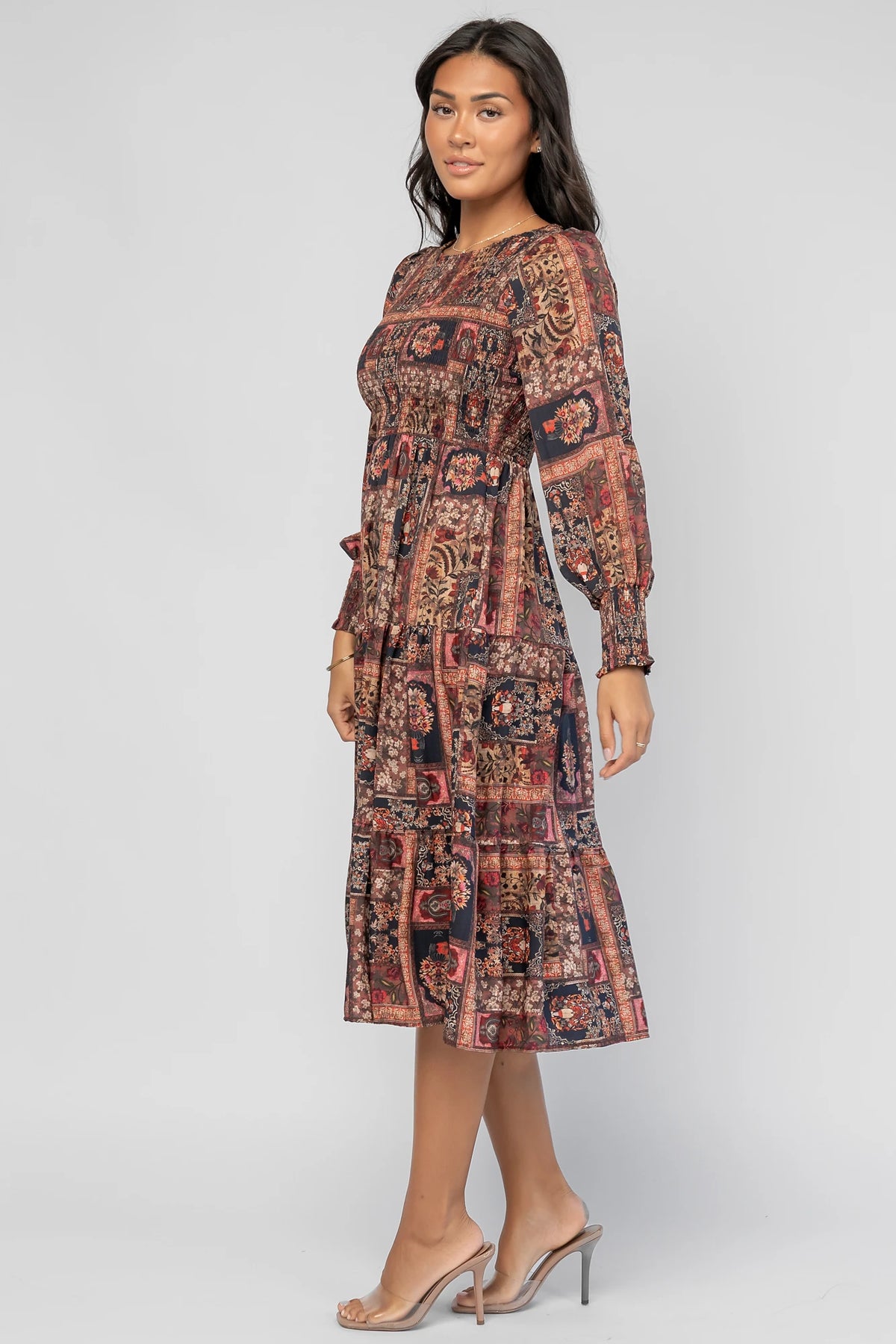 Nikki Smocked Midi Dress | Multi Print