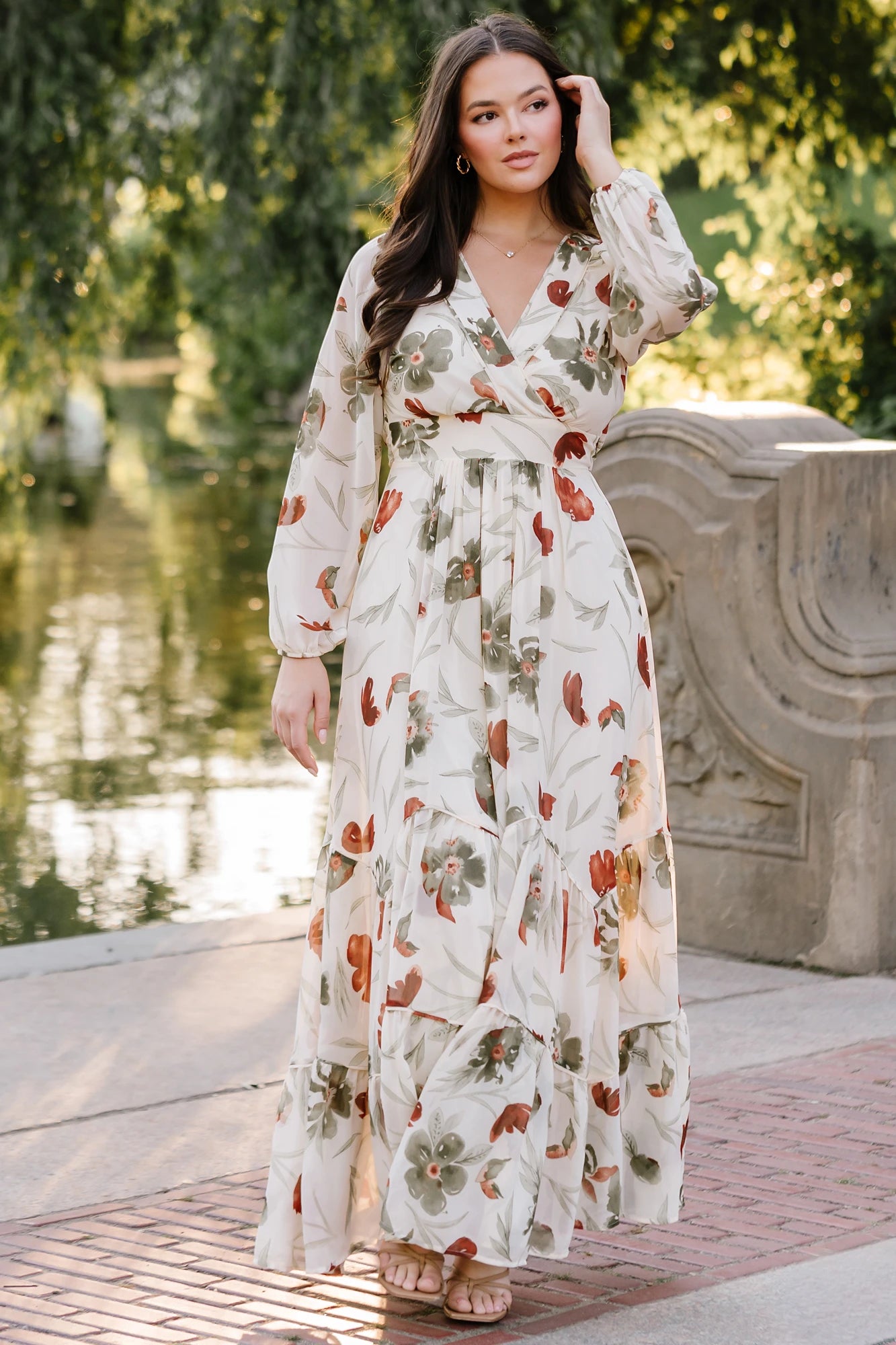 flowy cream dress Miss Me Women's Maxi w/ Smocked Waist & Tassels MD1731S and a defined banded waist that enhances your natural silhouette Women's V-Neck Flowy Midi Dress