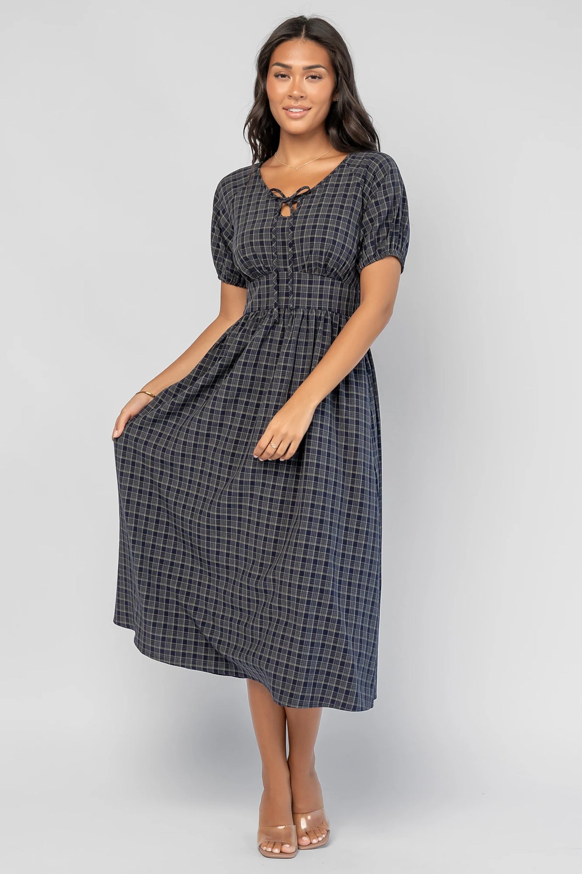 Rosalyn Midi Dress | Navy Plaid