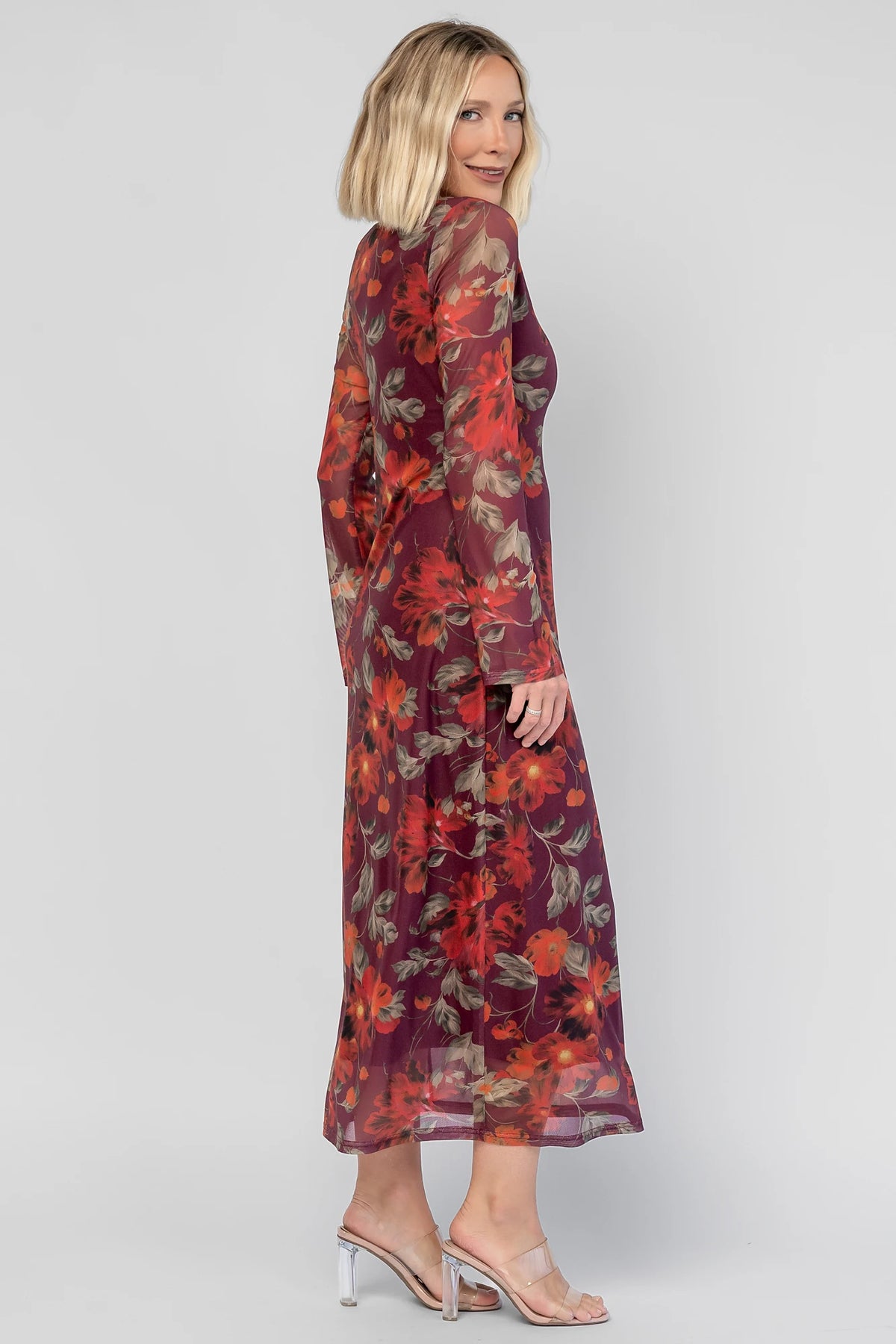 Miley Mesh Dress | Burgundy Floral
