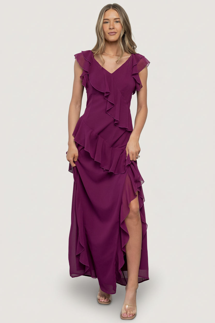 green emerald velvet dress Baltic Born Womens Margaret Ruffle Maxi Dress | Orchid