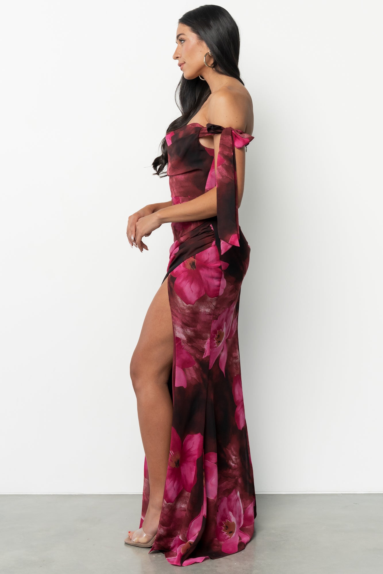 Allegra Off Shoulder Maxi Dress | Berry Rouge Floral