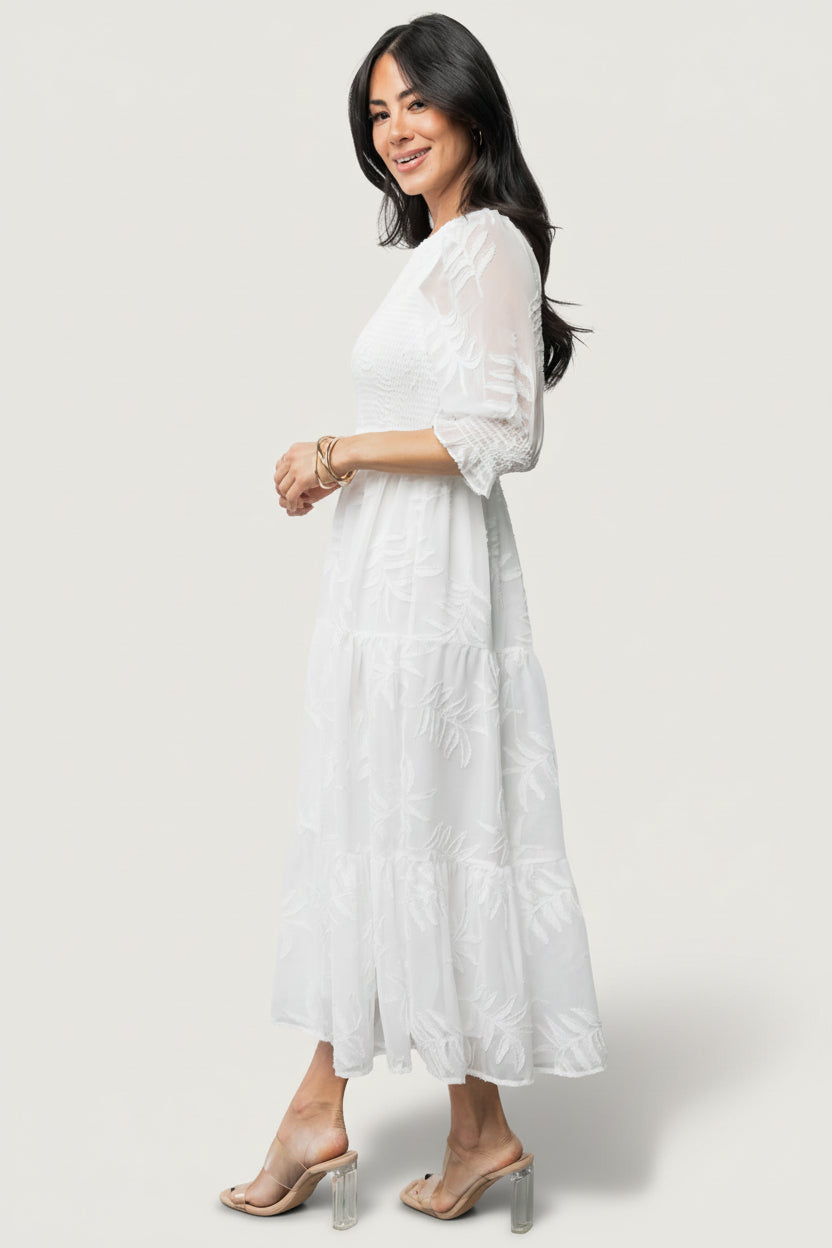 Nellie Smocked Midi Dress | Off White