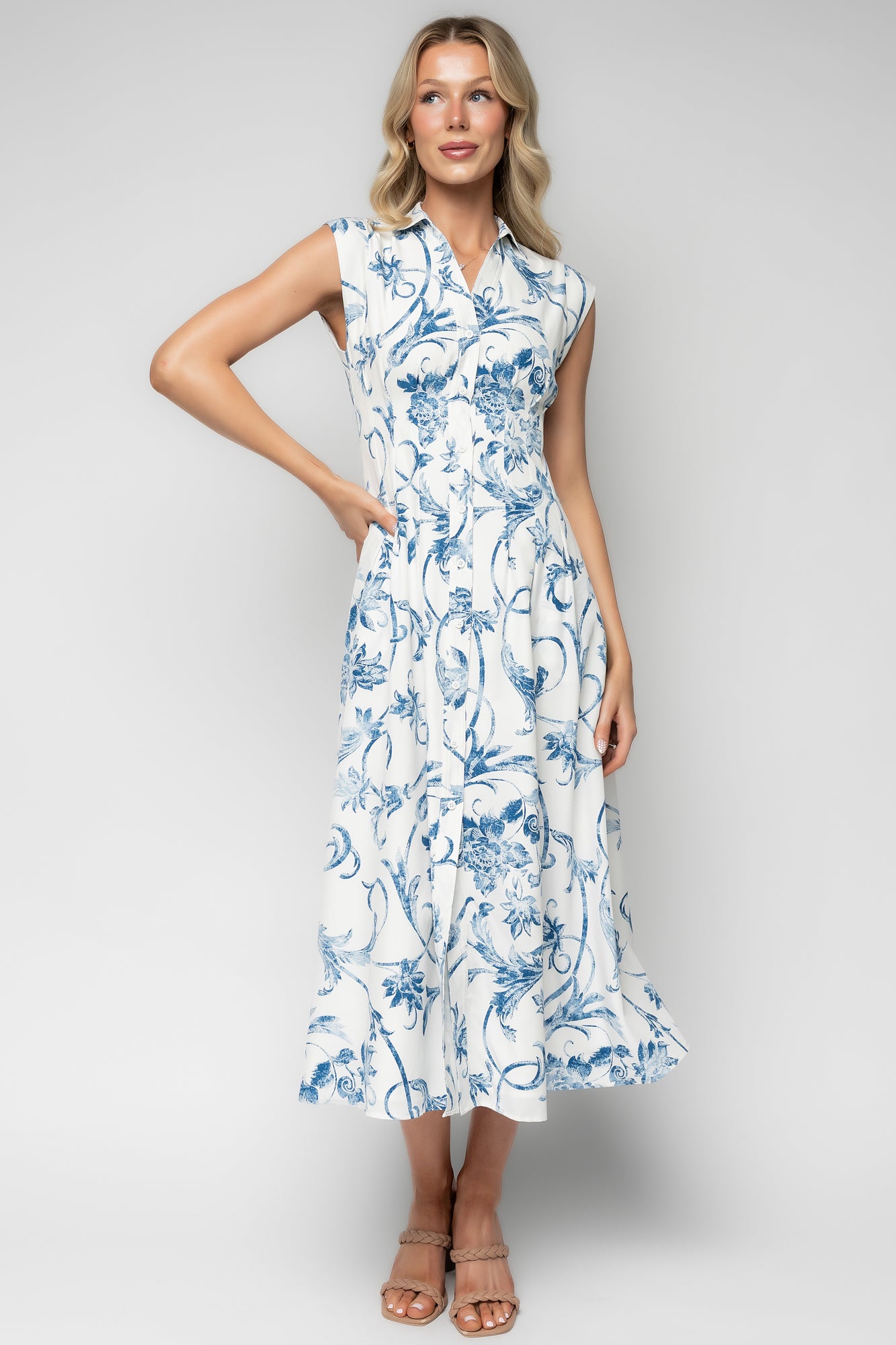 blue full of flowers organic cotton midi dress Blue Full of Flowers Farm Rio Organic Cotton Midi Dress