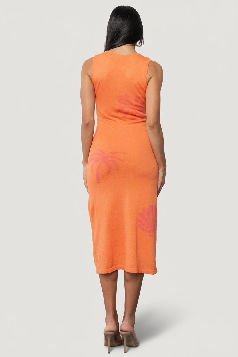 Raquel Knit Midi Dress | Orange + Pink Print