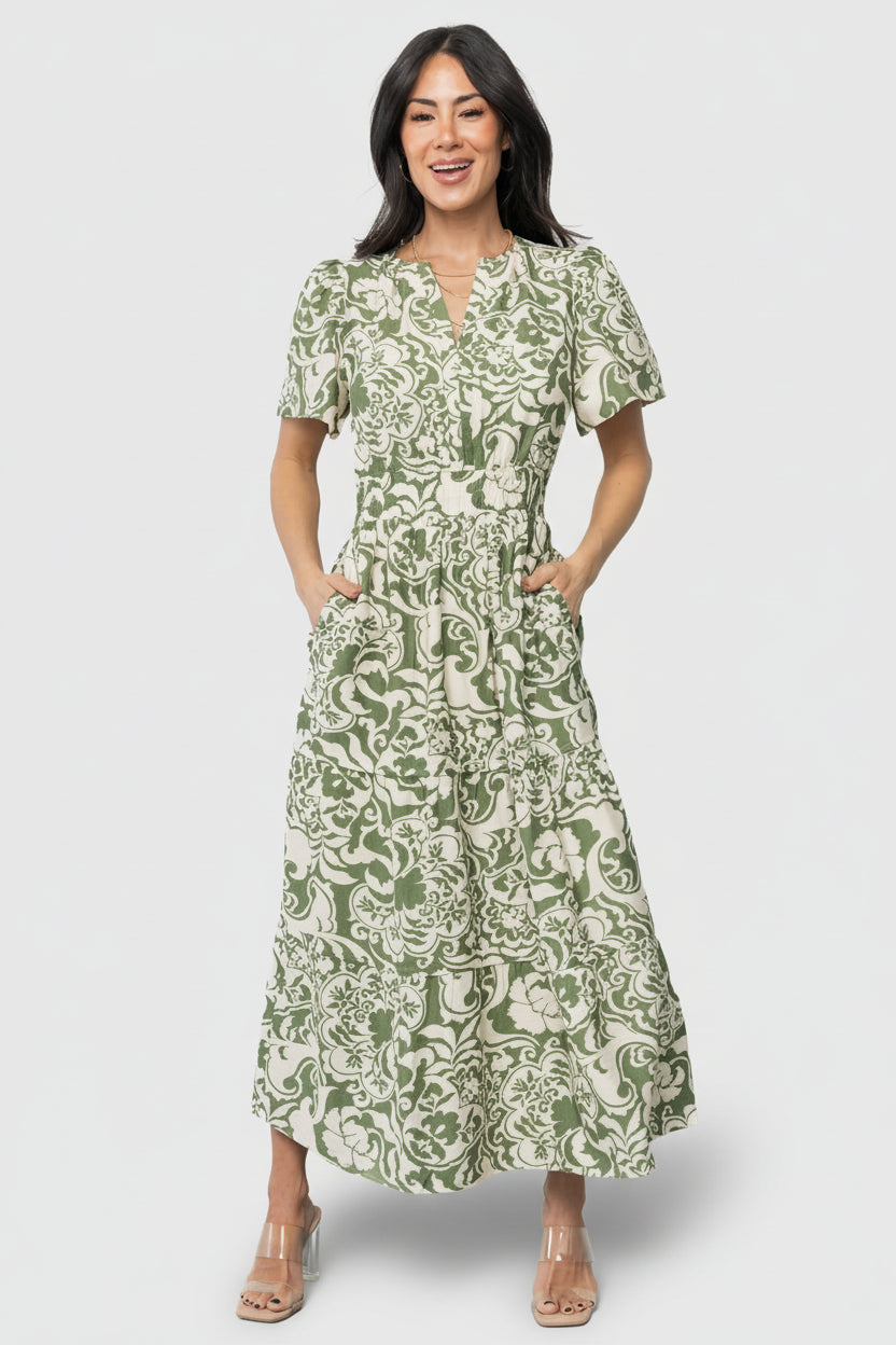 Baltic Born Womens Aventura Midi Dress | Green Print | Size: 3XL Baltic Born Womens Aventura Midi Dress | Green Print | Size: 3XL