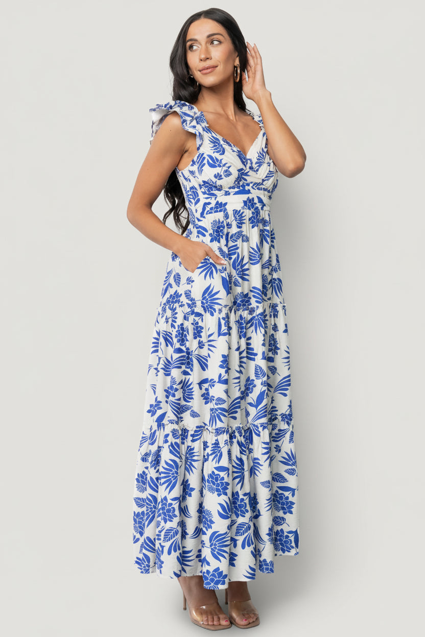Mercedes Maxi Dress | Blue + Off White