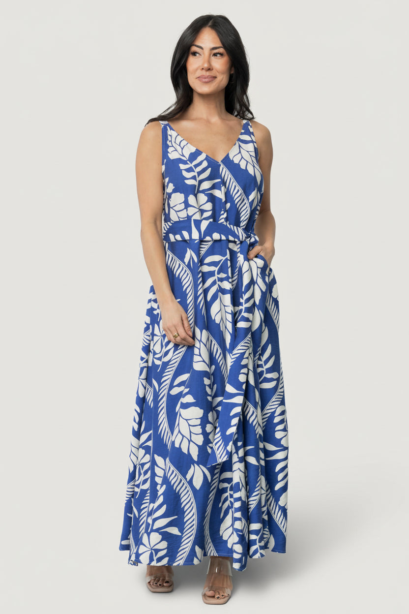 Baltic Born Womens Sofía Maxi Dress | Cobalt + White