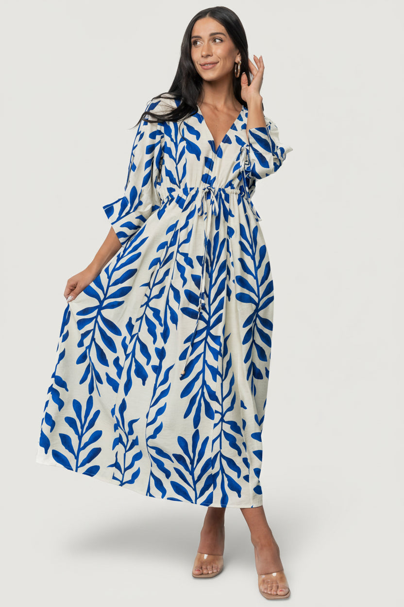 Baltic Born Womens Mlaga Midi Dress | Cobalt Print | Size: Large Baltic Born Womens Mlaga Midi Dress | Cobalt Print | Size: Large