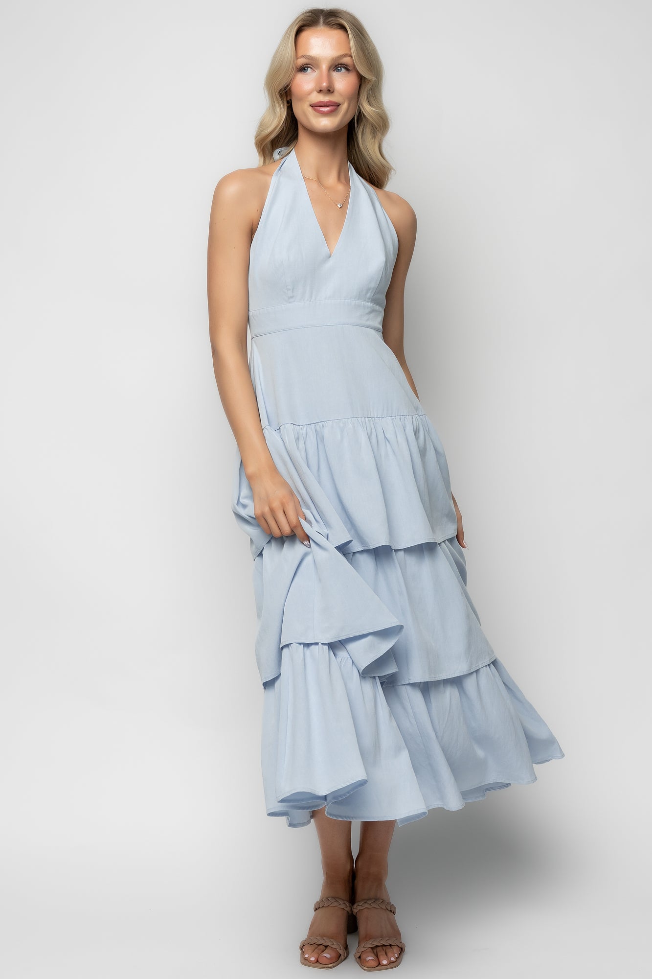 Baltic Born Womens Savannah Tiered Maxi Dress | Light Blue