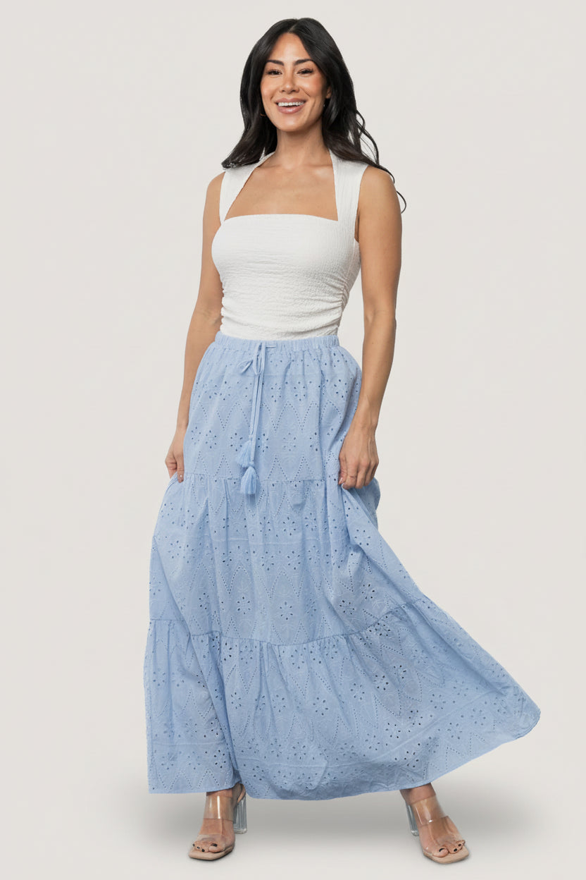 Juana Eyelet Maxi Skirt | Light Blue