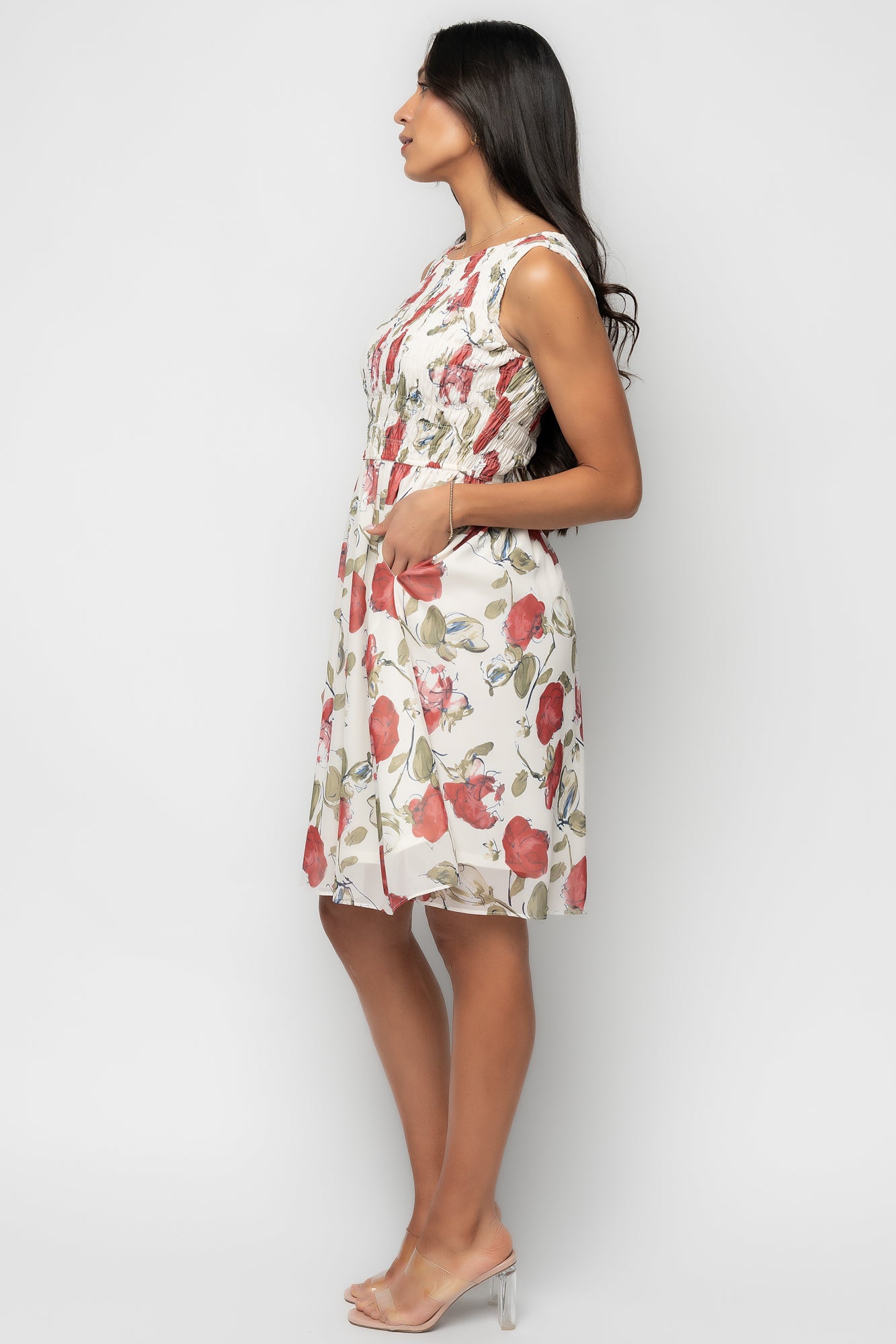 Clémence Smocked Short Dress | Rose Floral