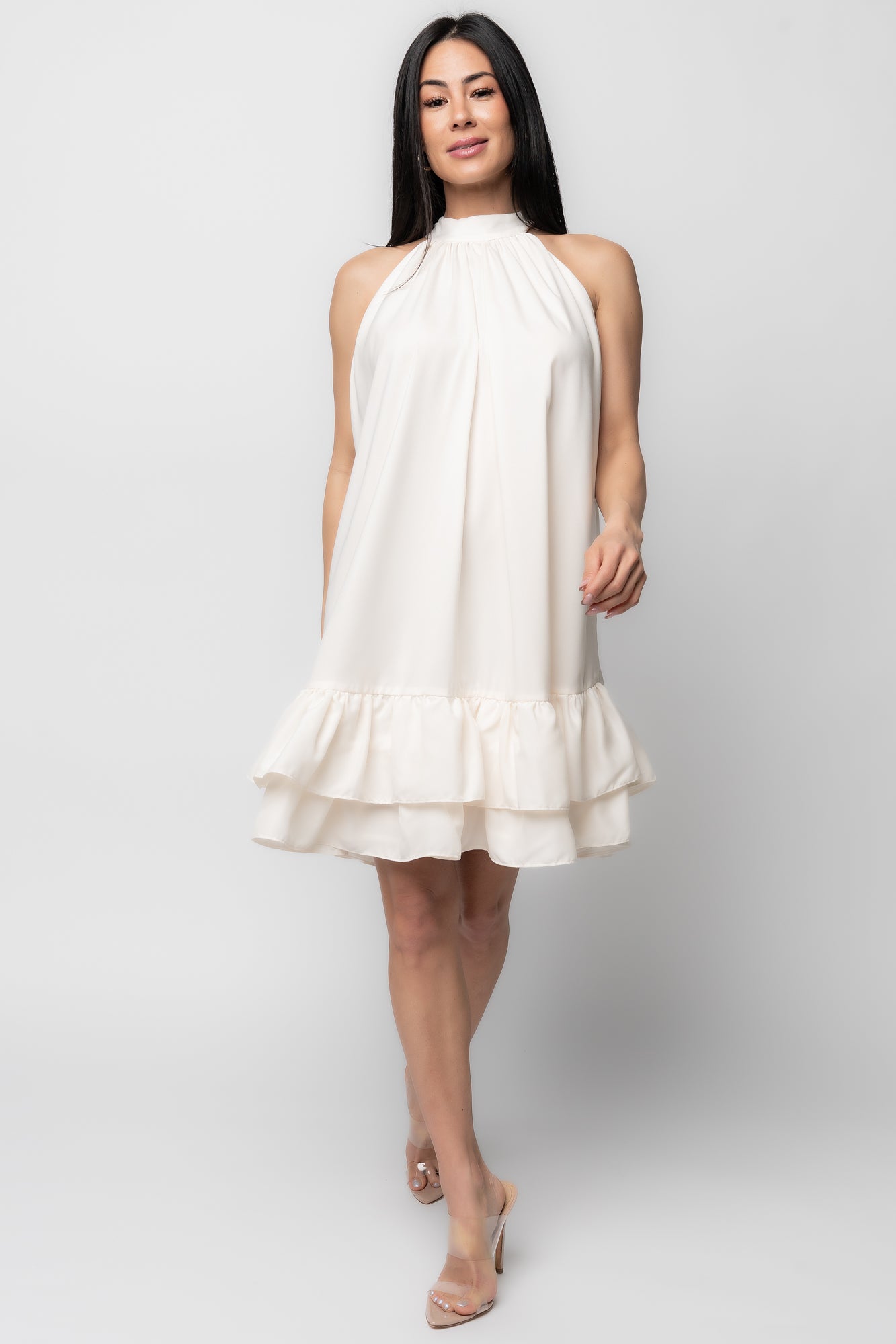 Baltic Born Womens Lulu Ruffle Short Dress | Cream