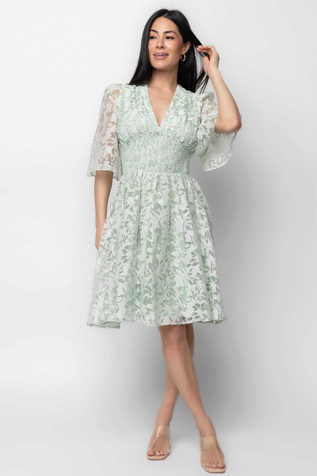 Bonnie Short Dress | Sage Floral