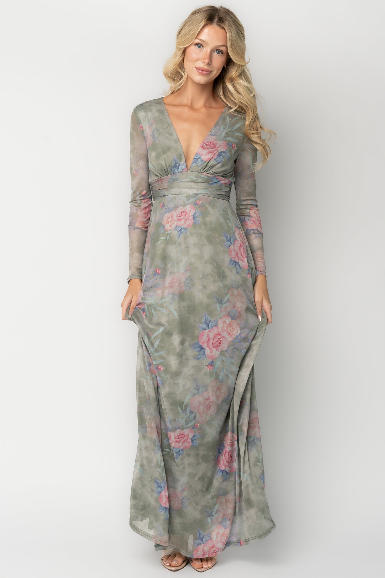 Fable Mesh Maxi Dress | Dusty Sage Floral XL Fable Mesh Maxi Dress | Dusty Sage Floral XL