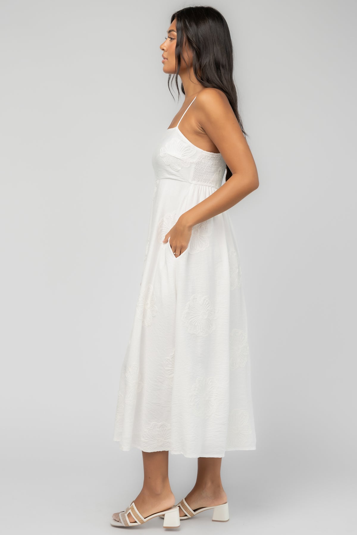 Carmen Embroidered Midi Dress | Ivory
