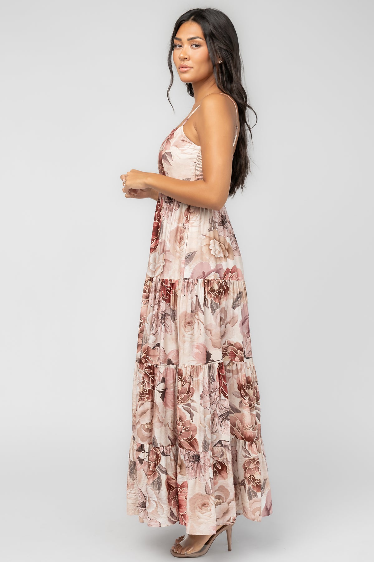 Silvia Tiered Maxi Dress | Natural Floral