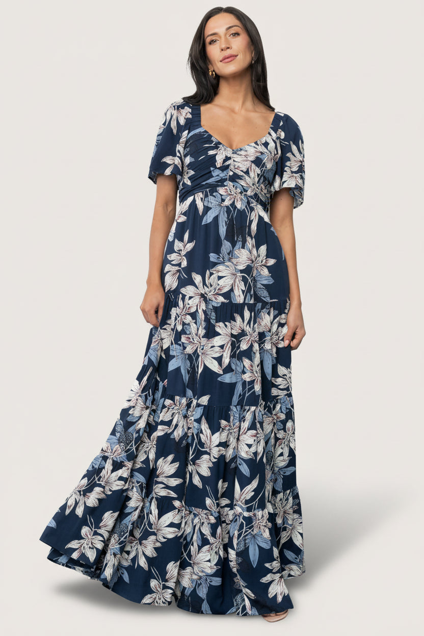 Villa Maxi Dress - Blue Floral Chiffon Maxi | Baltic Born M Villa Maxi Dress - Blue Floral Chiffon Maxi | Baltic Born M