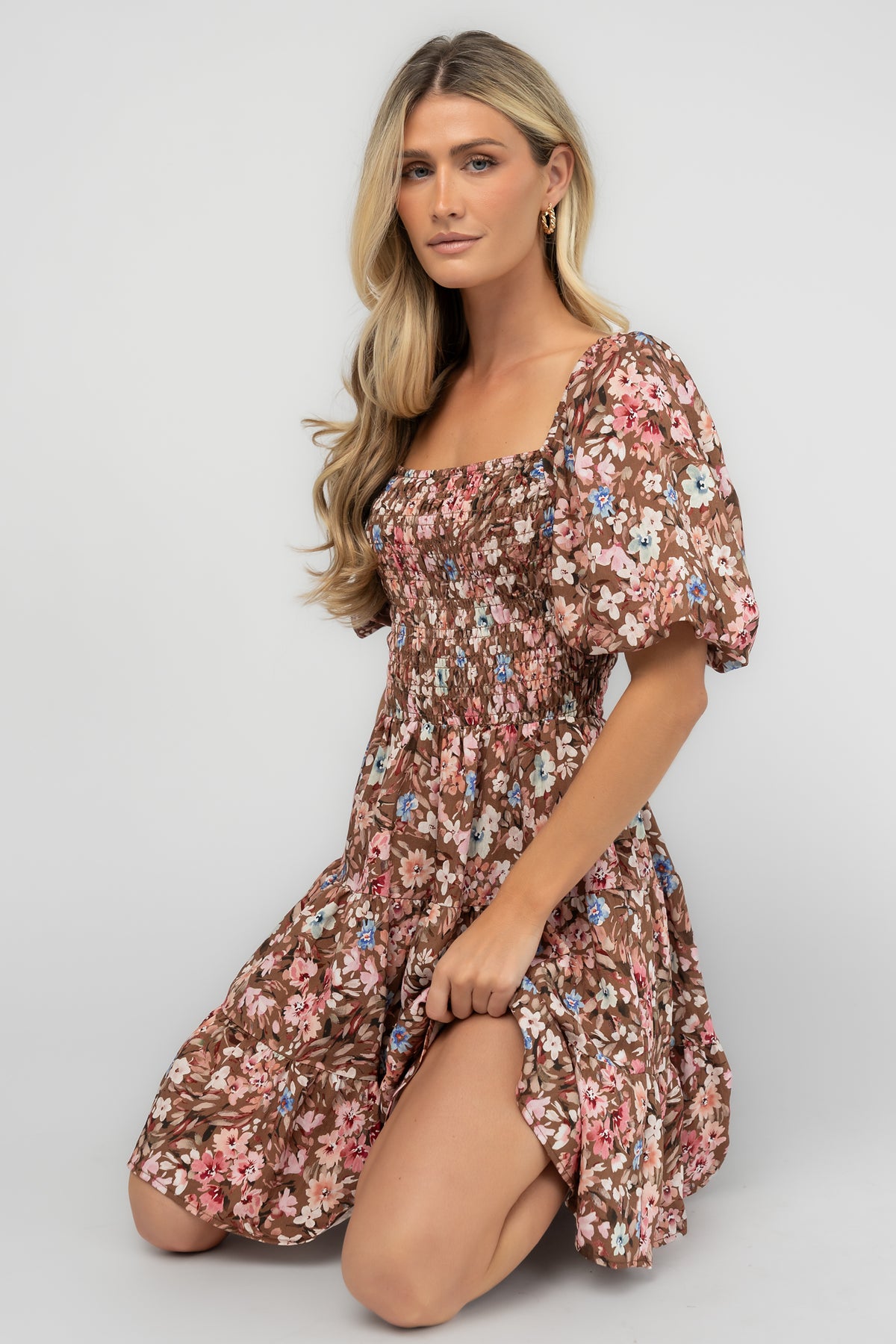 Daze Smocked Dress | Brown Multi