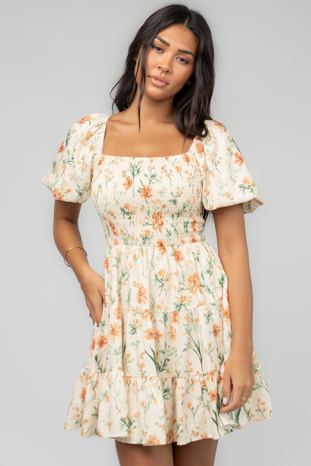 Daze Smocked Dress | Pale Yellow Floral