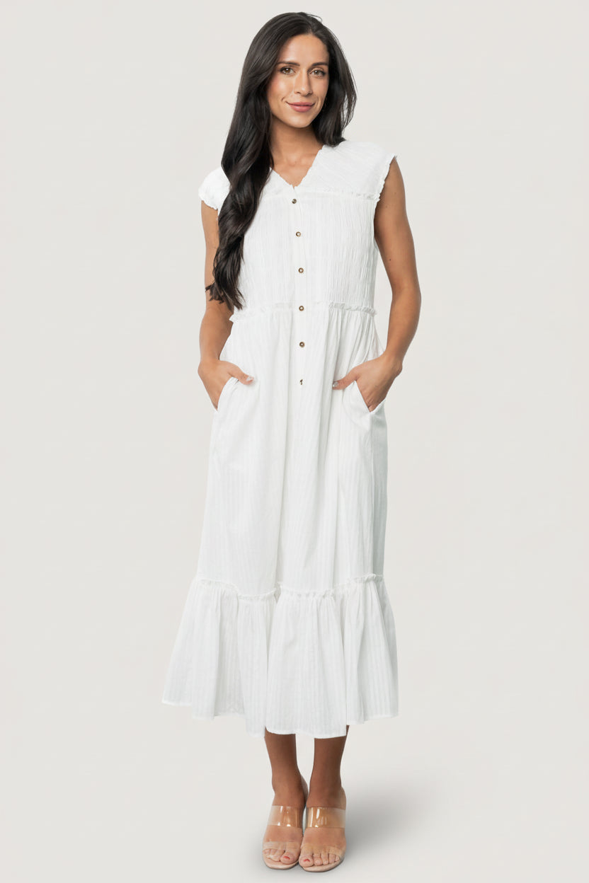 sachin and babi light blue dress Luisa Midi Dress - Off-White V-Neck, Pockets