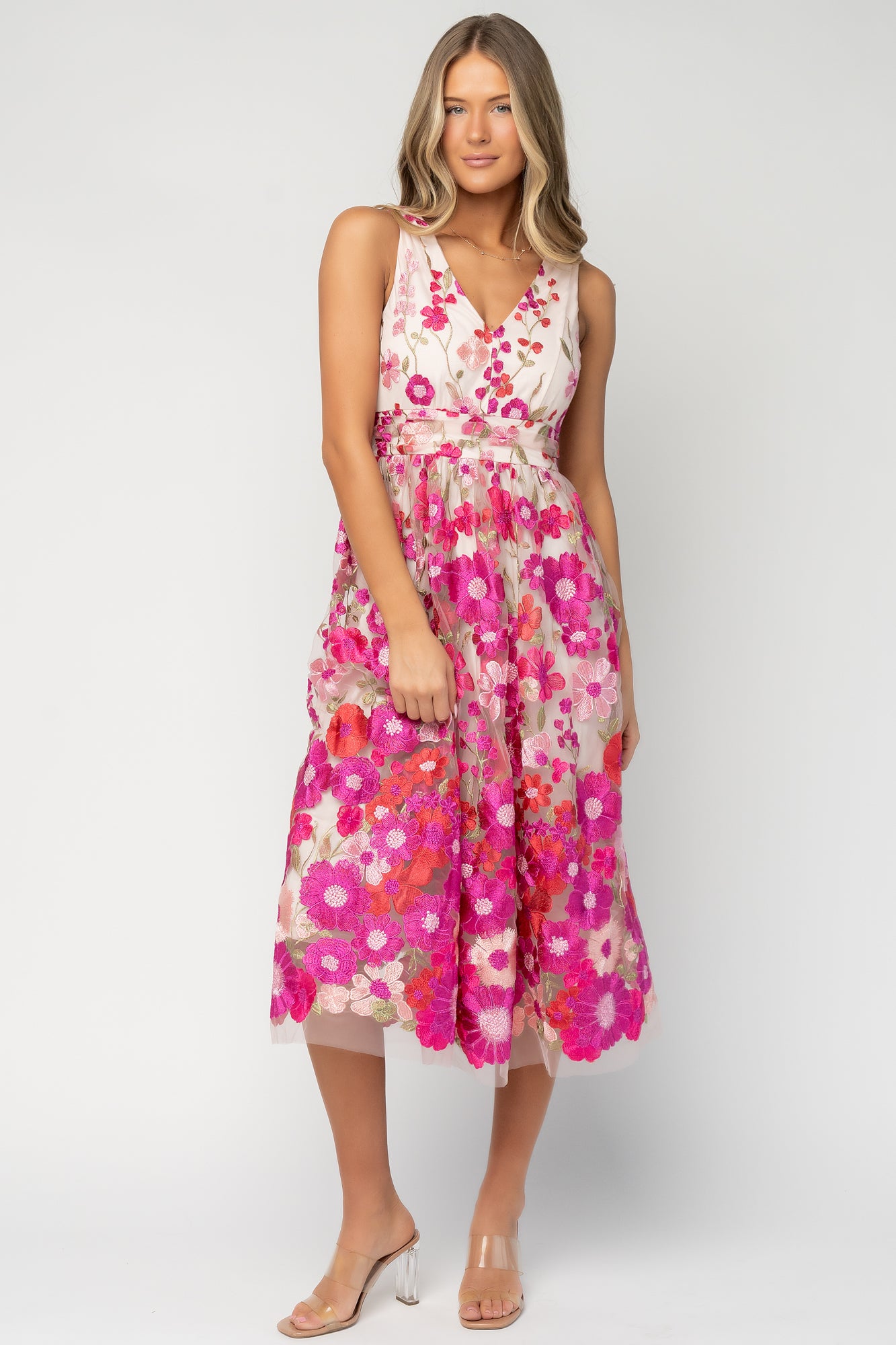 Lila Embroidered Midi Dress | Pink Floral Lila Embroidered Midi Dress | Pink Floral