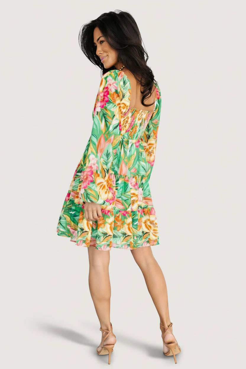 Acapulco Short Dress | Green Multi Print
