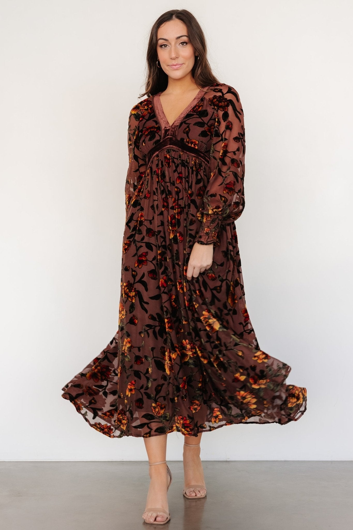 Adele Velvet Dress Clove Amber Floral - Main Image