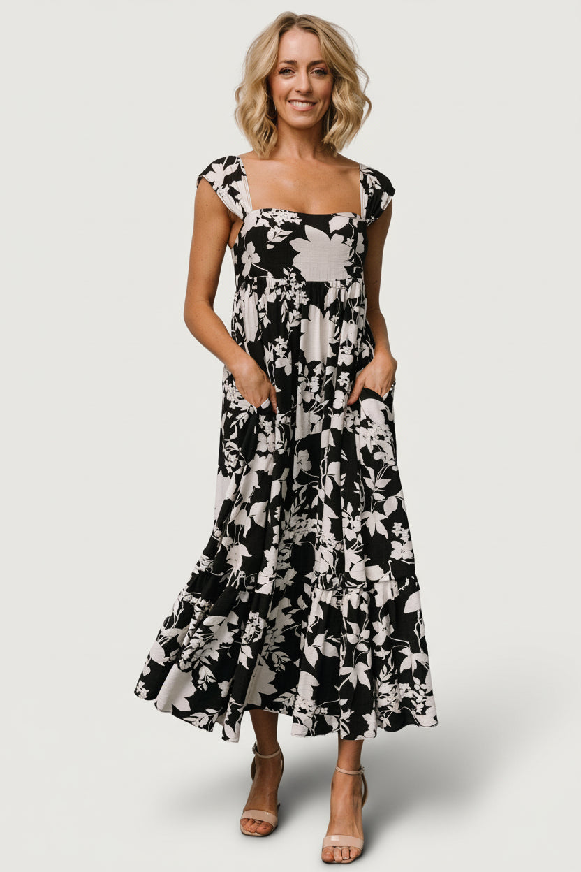 Baltic Born Womens Aita Maxi Dress | Black + Ivory Floral