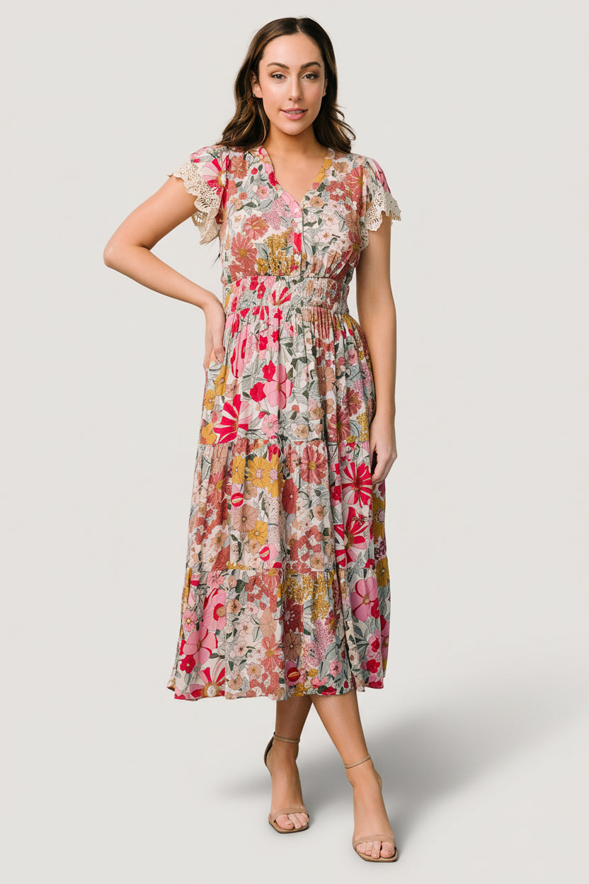 Baltic Born Womens Aliyah Midi Dress | Cream Multi Floral