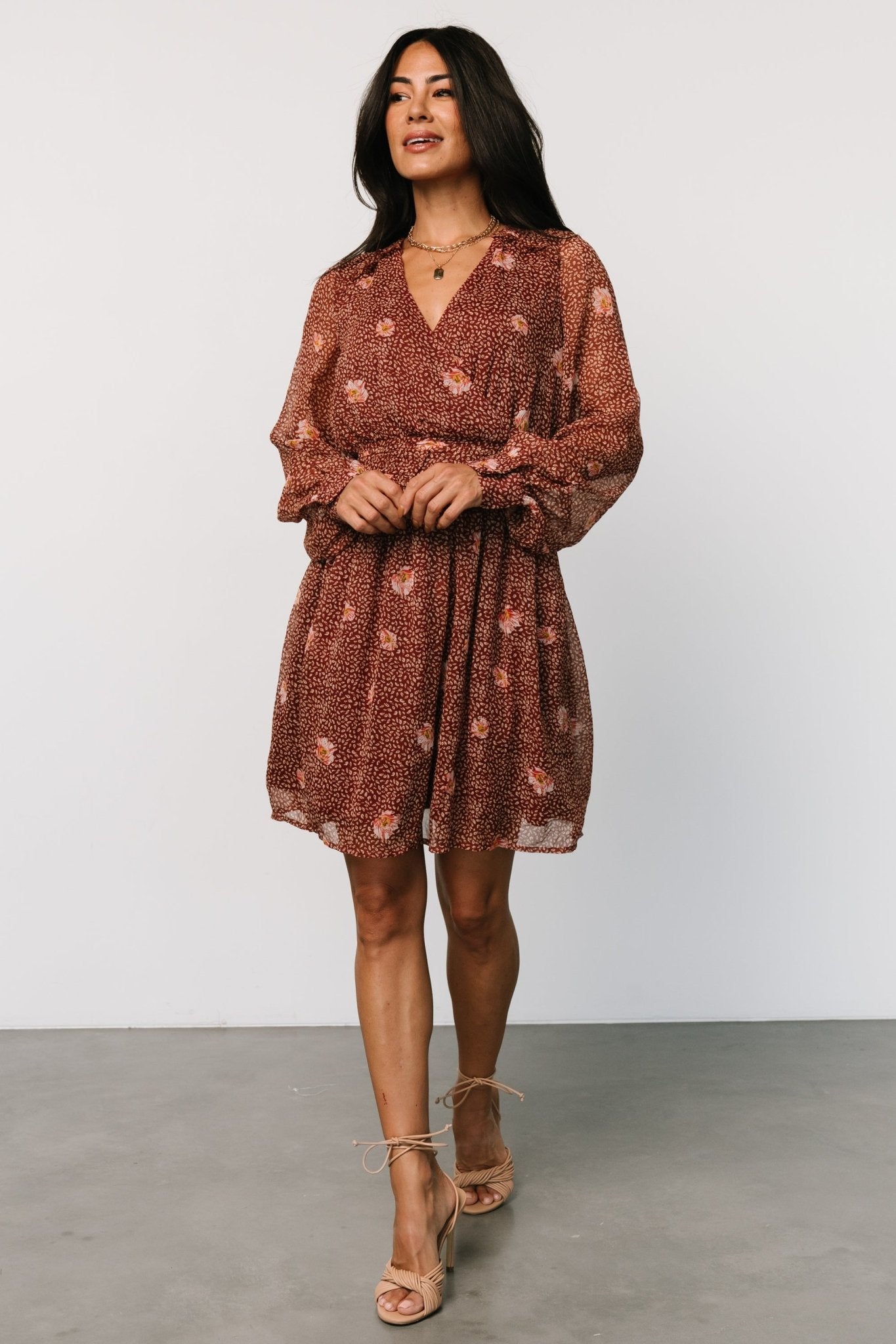 short brown floral dress Bountiful Harvest Short Dress