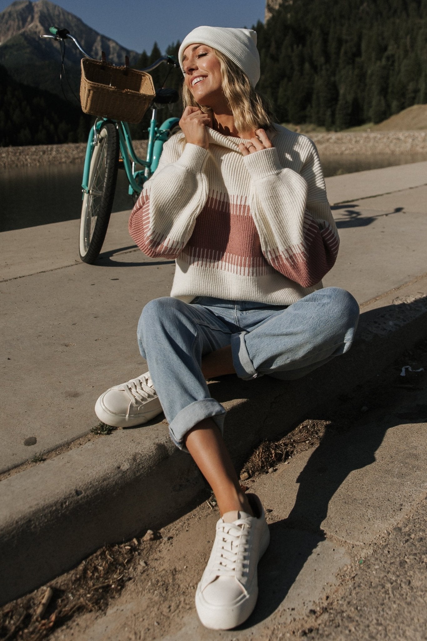 Antonov Turtle Neck Sweater Mauve Cream - Main Image