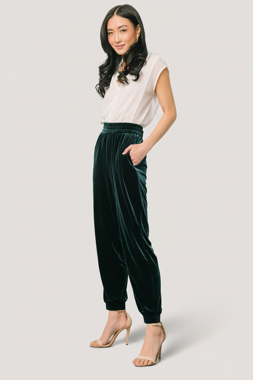 Archie Velvet Jogger Pants | Dark Green