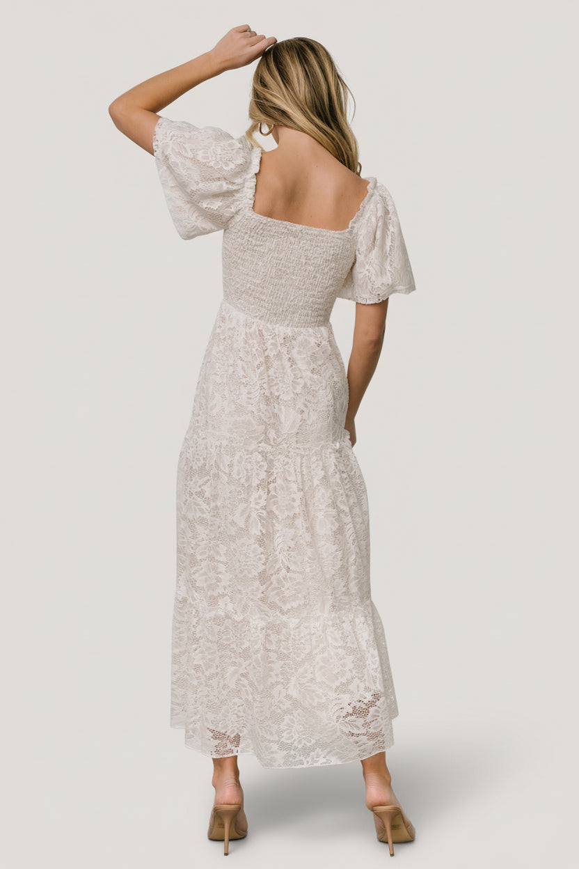 Aspen Smocked Lace Maxi Dress | Off White