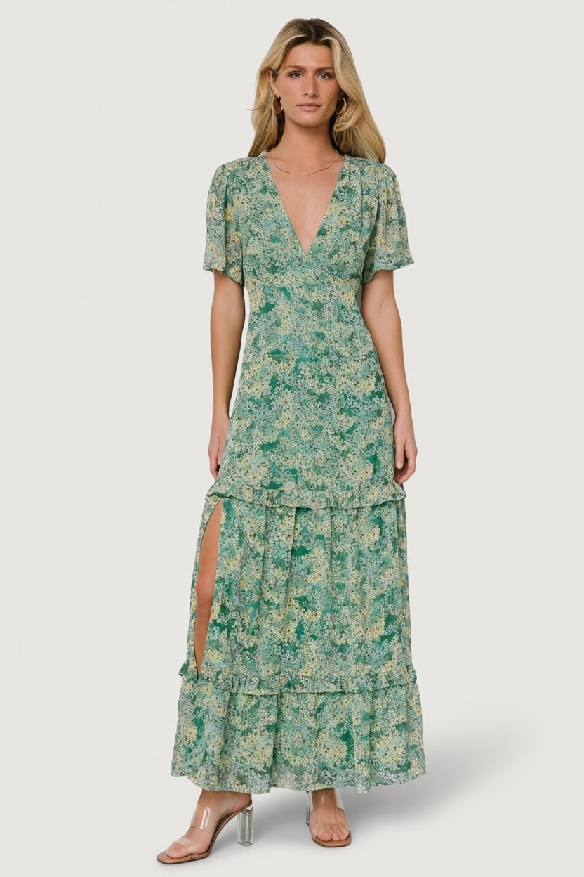 Baltic Born Womens Audrey Deep V Maxi Dress | Green Floral