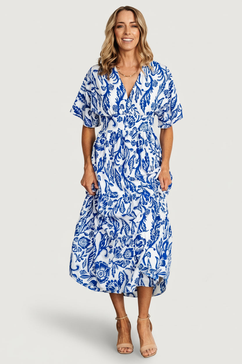 Baltic Born Womens Austin Kimono Dress | Cobalt Print | Size: Small