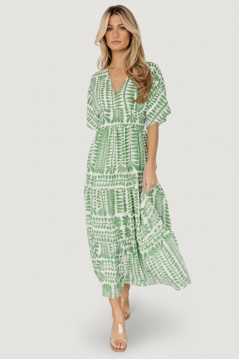 Austin Kimono Dress | Green Print