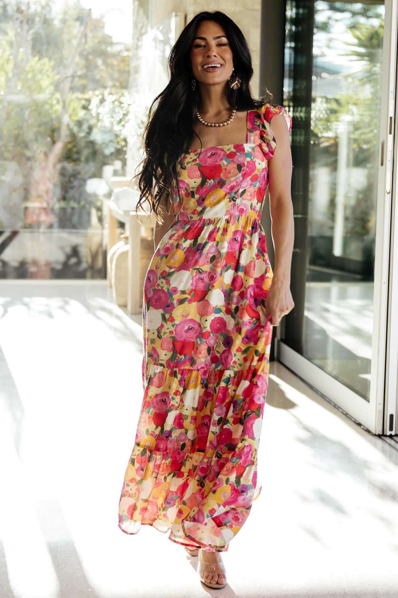Ayla Tiered Maxi Dress Pink Multi Floral