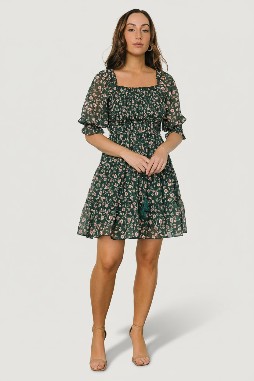 Azlyn Smocked Short Dress | Green + Pink Floral Azlyn Smocked Short Dress | Green + Pink Floral
