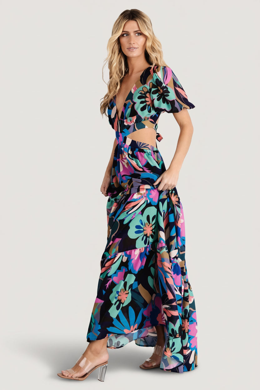 Bastina Open Back Maxi Dress | Black Print