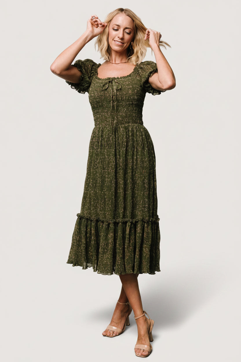 Beatrice Smocked Midi Dress | Olive Floral