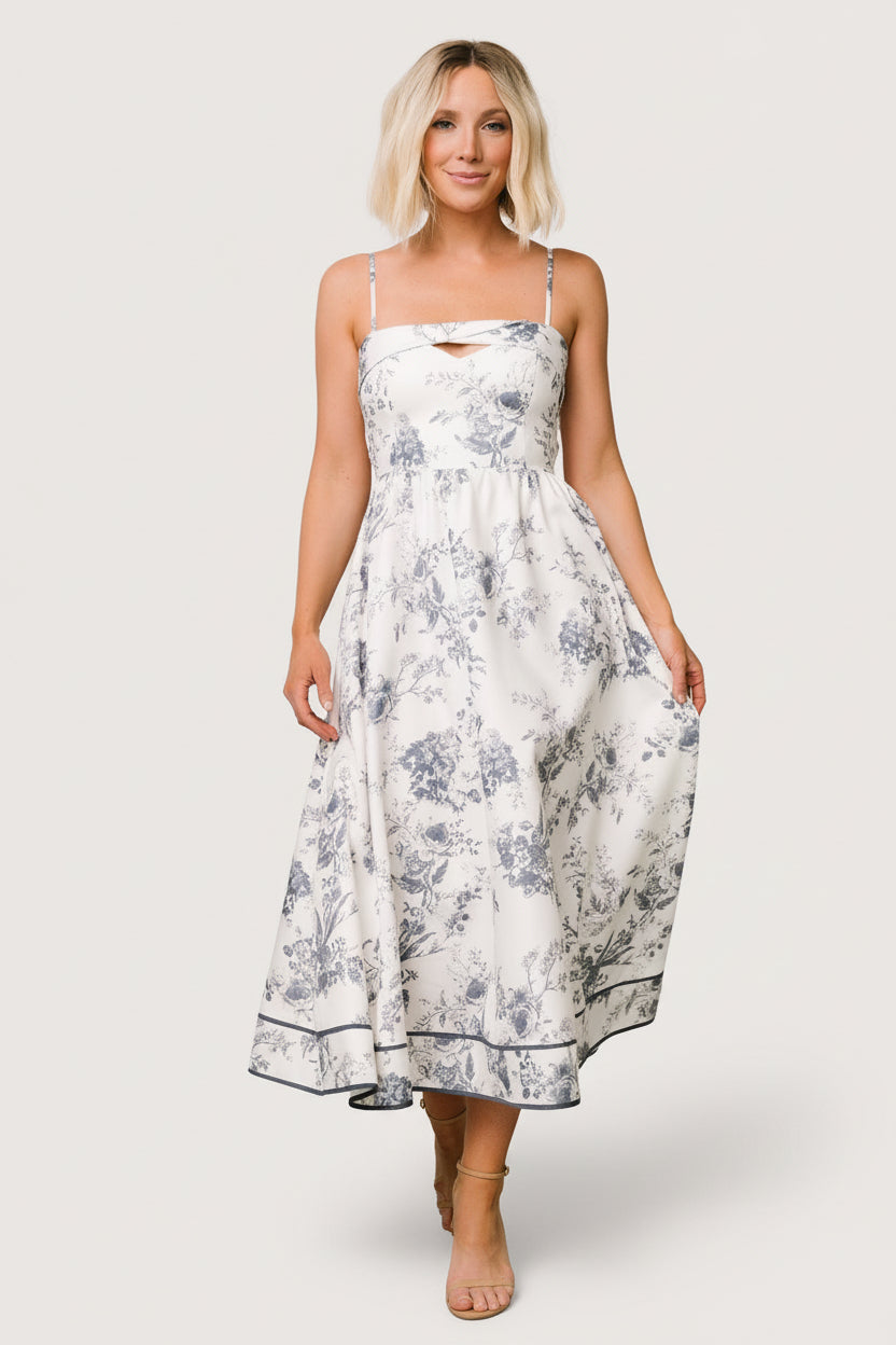 knee length dresses for ladies Floral Lace Long Sleeve Midi Dress – Little White Dress main image 1
