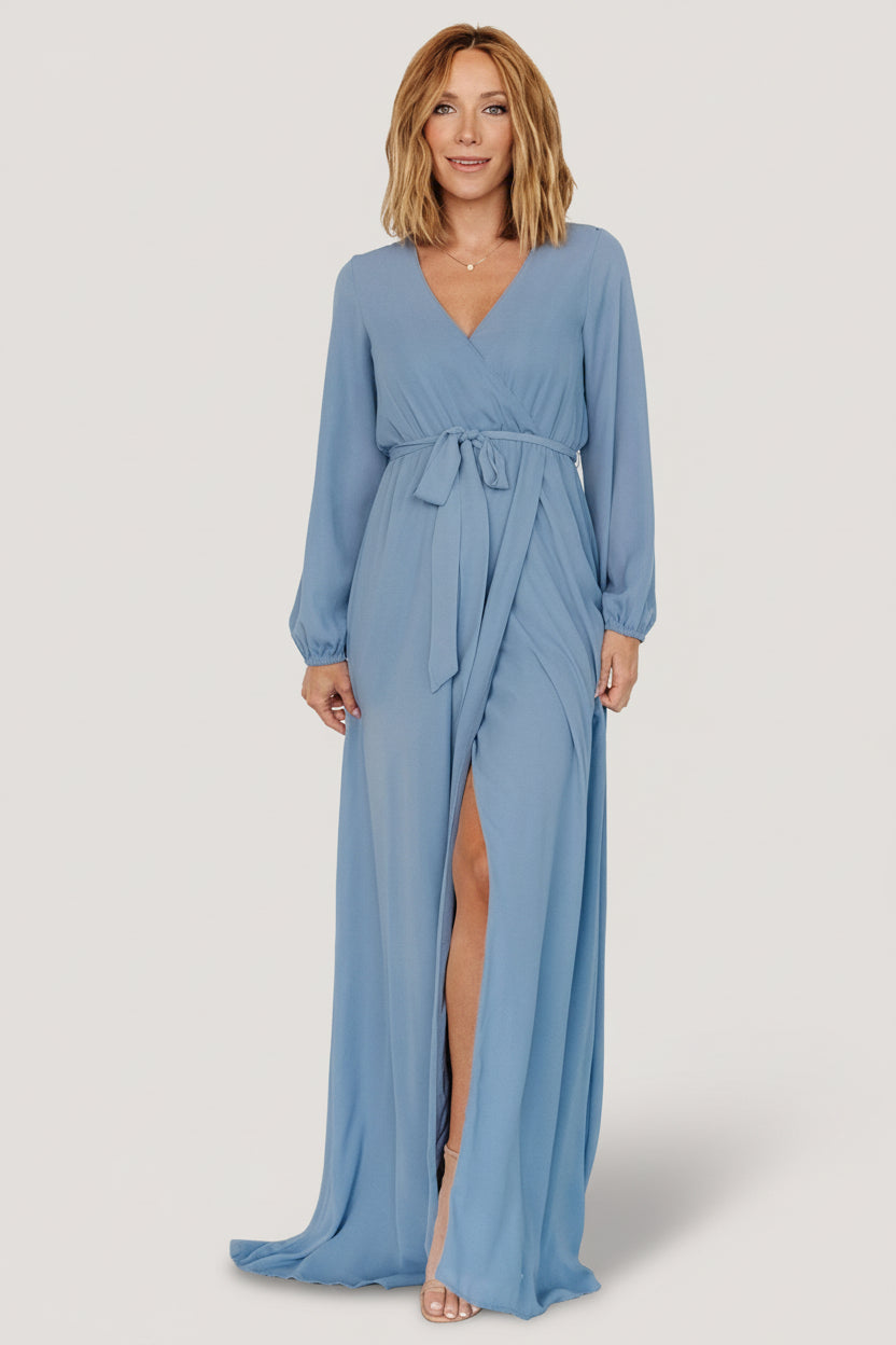 Baltic Born Womens Breanne Faux Wrap Maxi Dress | Slate Blue