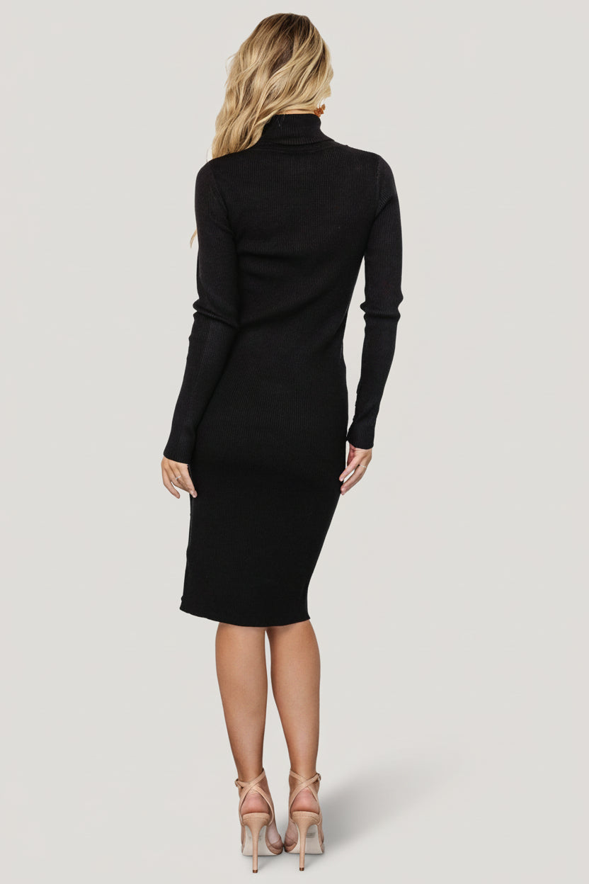 Caldwell Ribbed Turtleneck Midi Dress | Black
